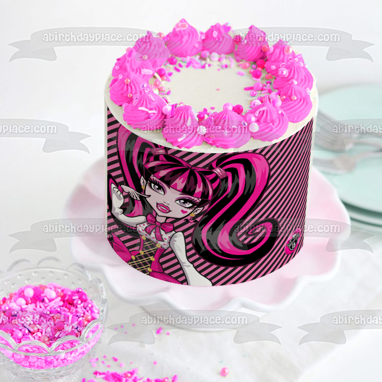 Laura Draculaura Monster High Pink Black Lines Edible Cake Topper Image ABPID04230