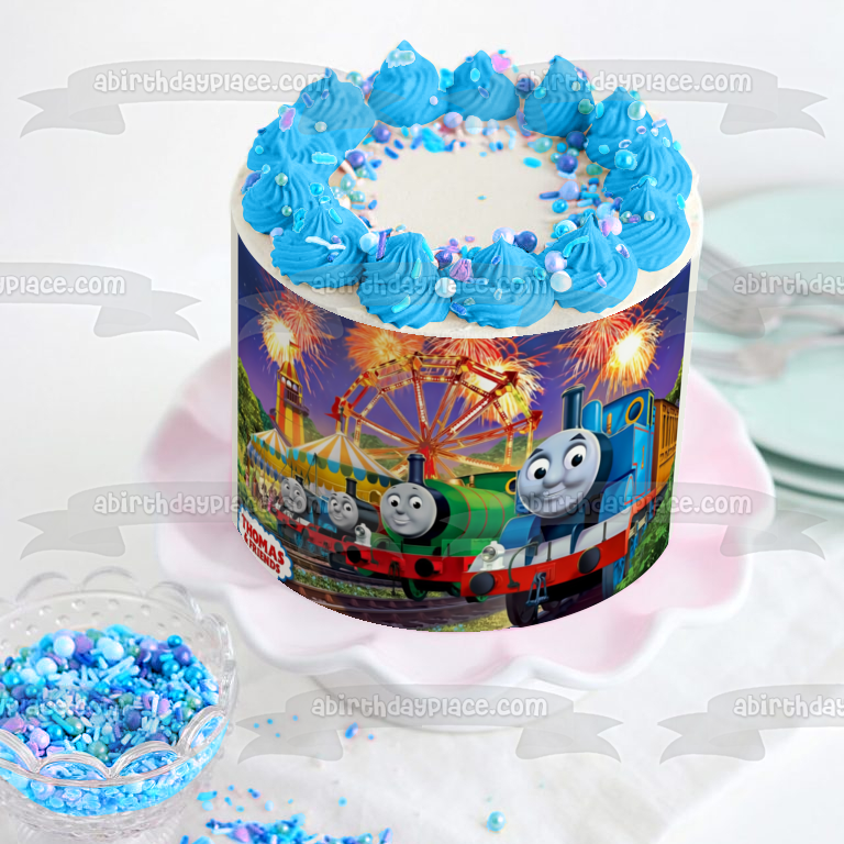 Thomas & Friends Thomas the Tank Engine James Percy and Fireworks at a Carnival Edible Cake Topper Image ABPID04238