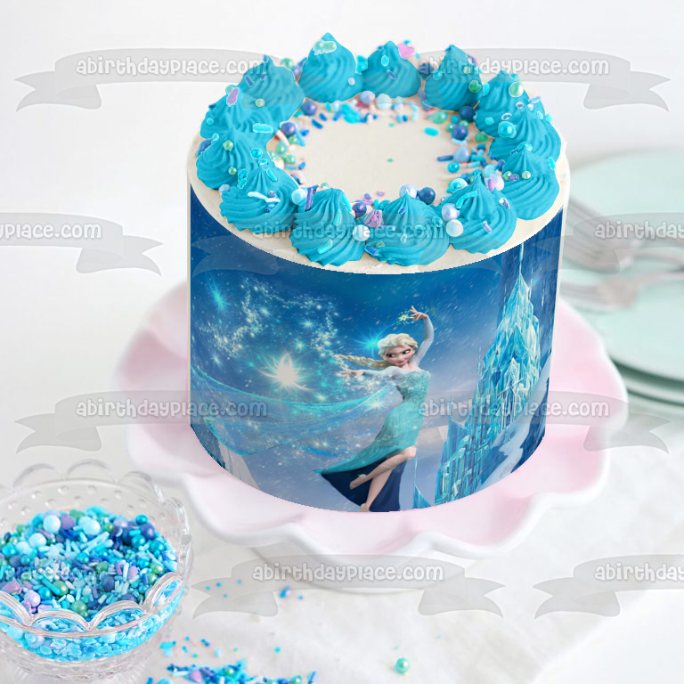 Frozen Elsa and an Ice Castle Edible Cake Topper Image ABPID04347
