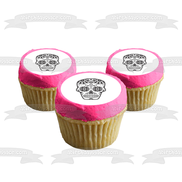 Sugar Skull Black and White Edible Cake Topper Image ABPID04349