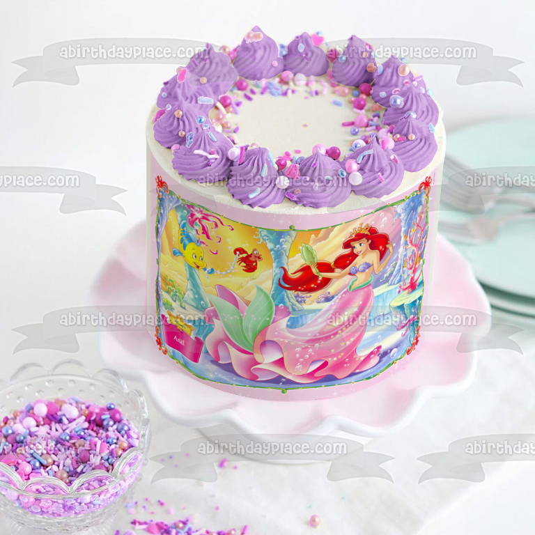 Decoración comestible para tarta de La Sirenita, Ariel Flounder y Sebastian, imagen ABPID04287