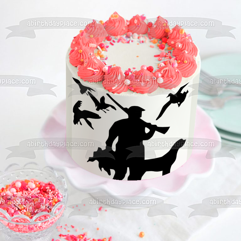 Imagen comestible para tarta con silueta de perro cazador de patos ABPID04404