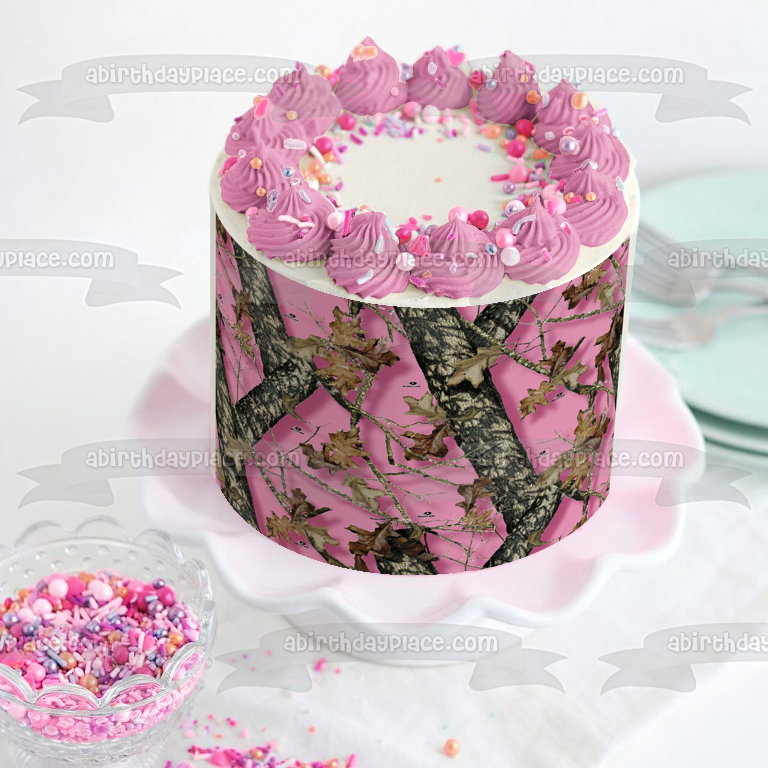 Mossy Oak Break-Up Pink Camo Edible Cake Topper Image ABPID04505