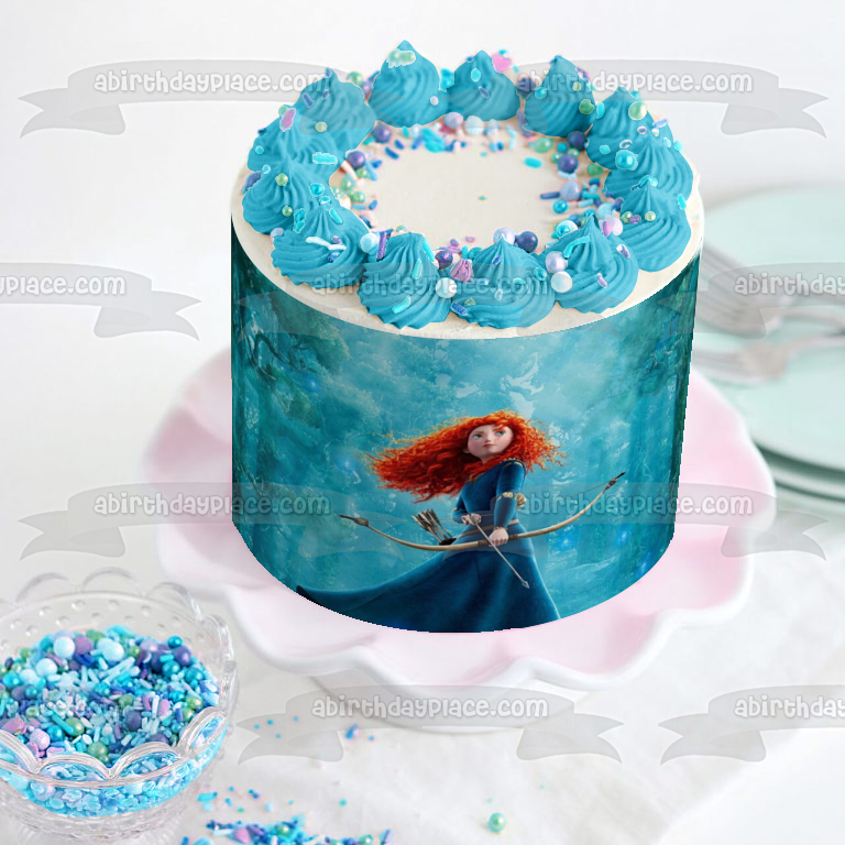 Brave Movie Merida Forest Trees and Her Bow and Arrow Edible Cake Topper Image ABPID04424