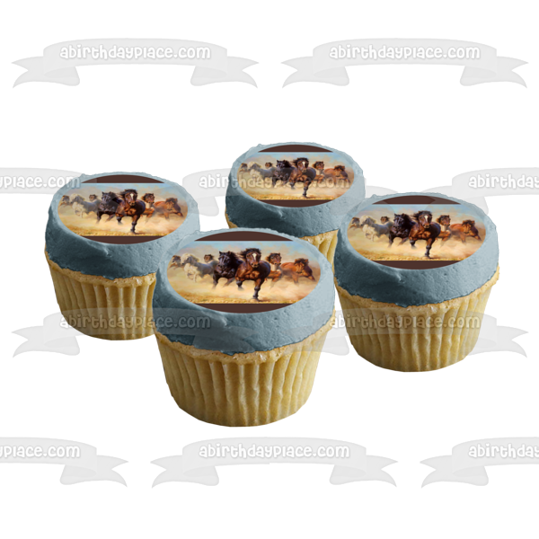 Herd of Wild Horses Brown and Cream Colored Edible Cake Topper Image ABPID04434