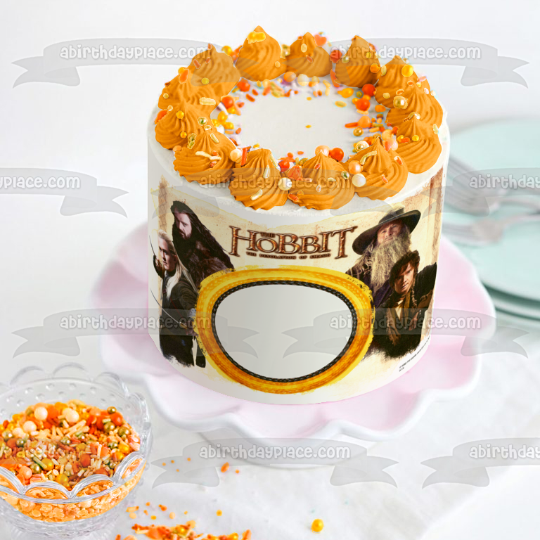 El Hobbit La desolación de Smaug Biblo Gandalf Thorin y Legolas Marco de imagen comestible para decoración de tarta ABPID04540