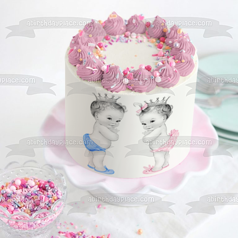 Adorno comestible para tarta con diseño de príncipe y princesa, bebé, niño y niña, imagen ABPID04484