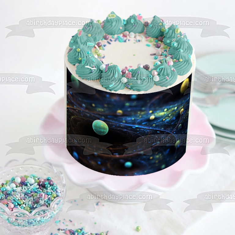 Outer Space Planets Galaxy's Edible Cake Topper Image ABPID04725