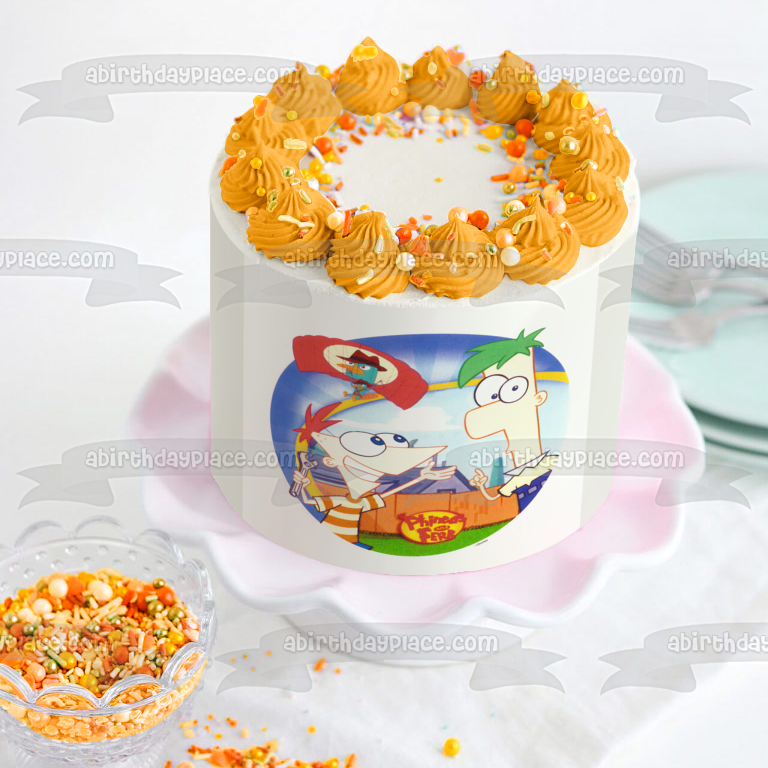 Phineas y Ferb con Perry el ornitorrinco Imagen comestible para decoración de tarta ABPID04735