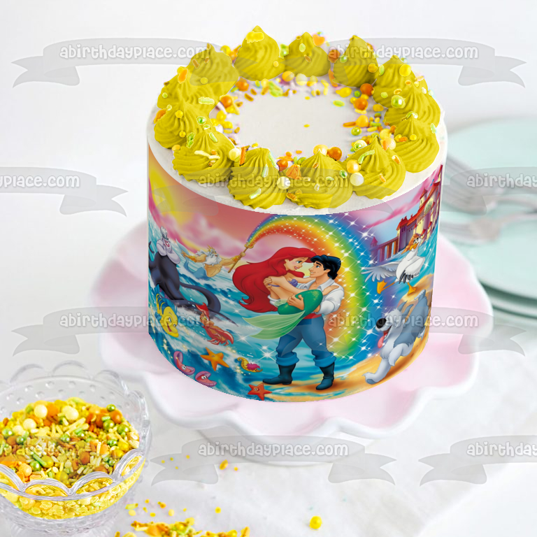 The Little Mermaid Ariel and Eric Edible Cake Topper Image ABPID04761