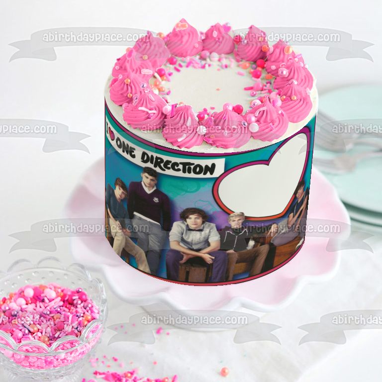Marco de imagen comestible para decoración de tarta con I Heart One Direction ABPID04921