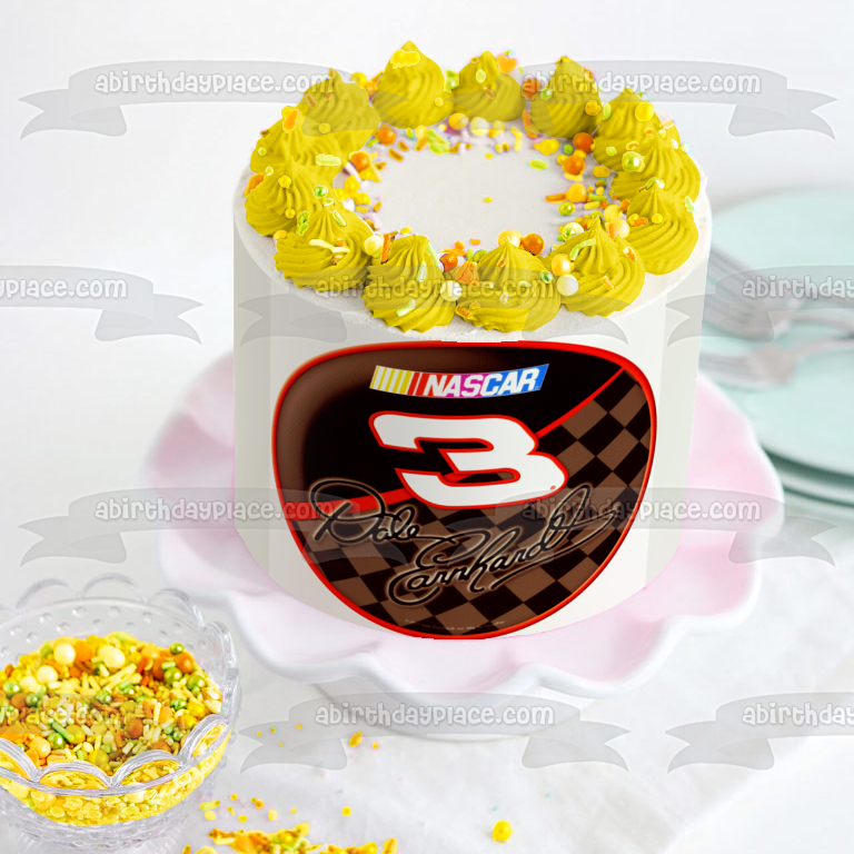 Dale Earnhardt Signature Nascar #3 Racing Background Checkered Flag Edible Cake Topper Image ABPID04932