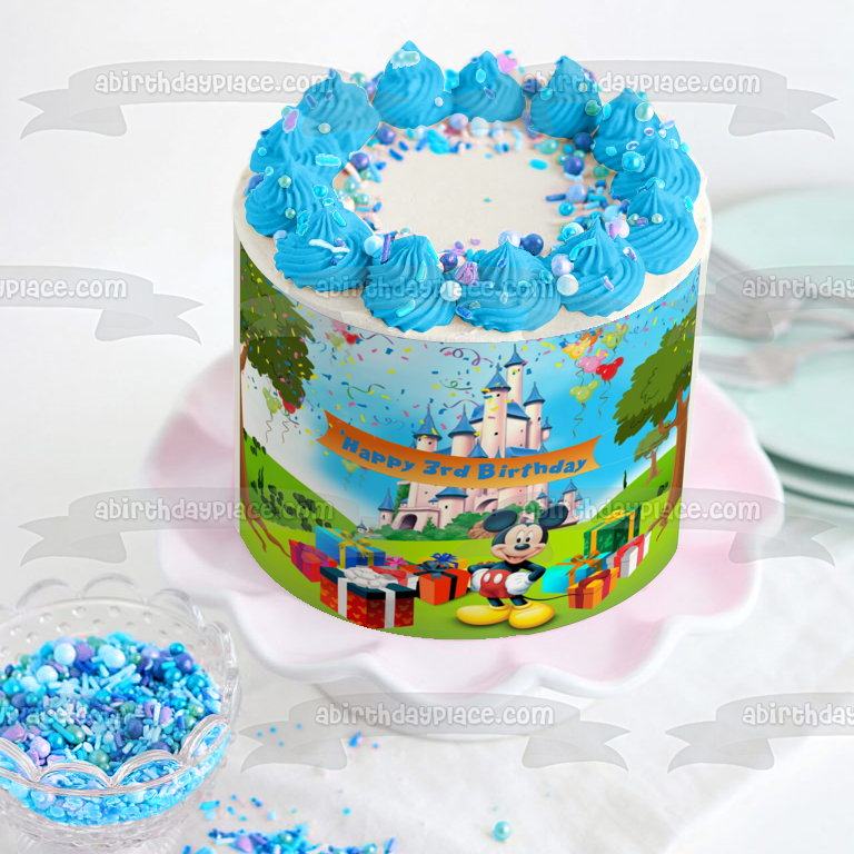Imagen de decoración comestible para tarta de feliz tercer cumpleaños de Mickey Mouse ABPID04941