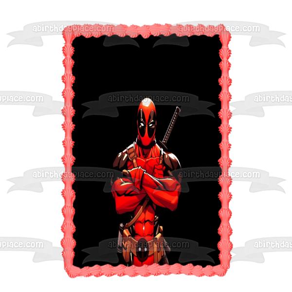 Deadpool Comic Black Background Edible Cake Topper Image ABPID04953