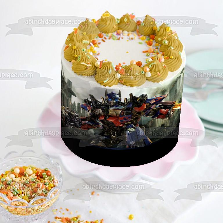 Transformers Optimus Prime Autobots Fight Scene Black Background Edible Cake Topper Image ABPID04963