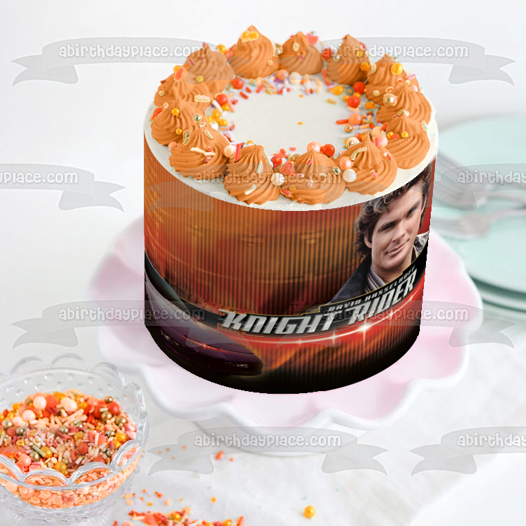 Knight Rider David Hasselhoff Car with a Red Background Edible Cake Topper Image ABPID04964