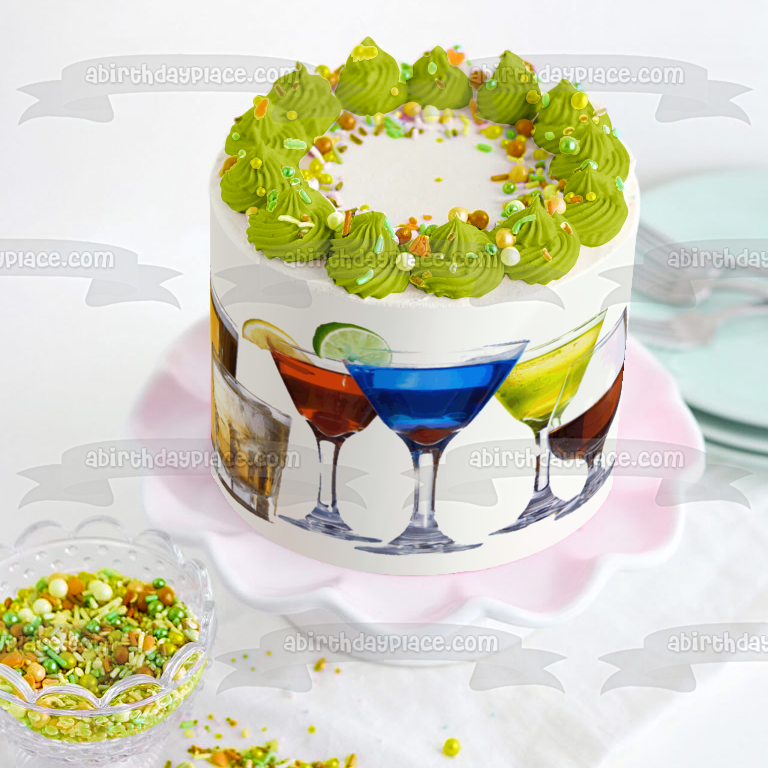 Alcohol Cerveza Martini y Brandy Bebidas Alcohólicas Edible Cake Topper Imagen ABPID04966