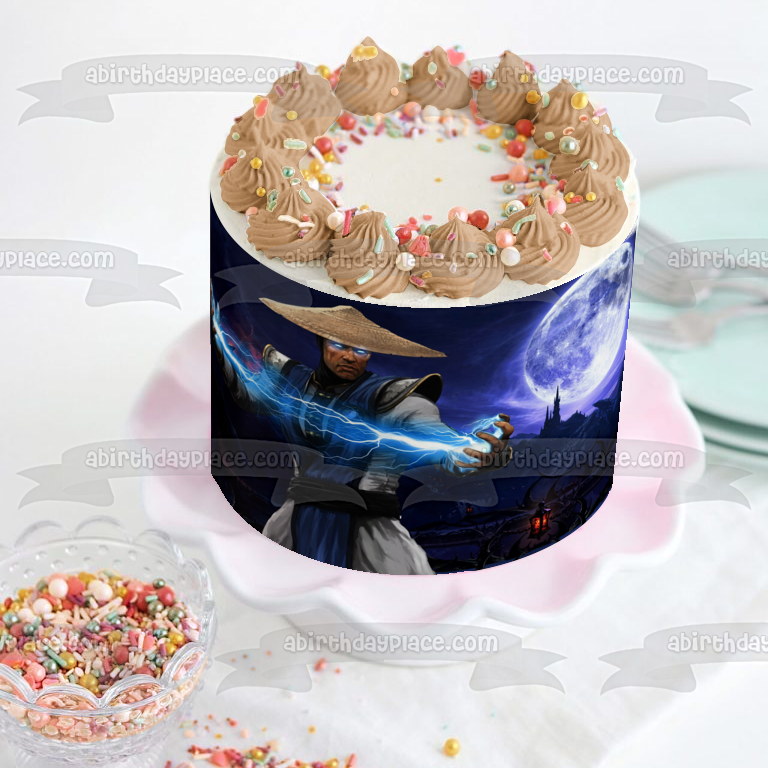 Mortal Kombat Raiden Lightning Moon In the Background Edible Cake Topper Image ABPID04897