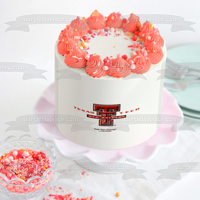 Imagen comestible para decoración de tarta con el logotipo de los Red Raiders de la Universidad Tecnológica de Texas ABPID05053