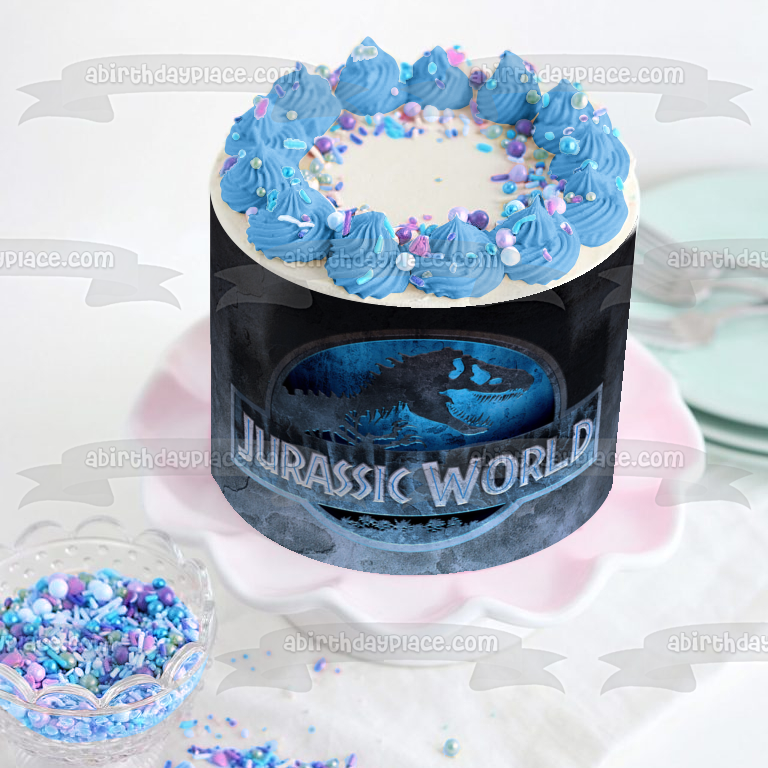 Jurassic World Logo and an Indominus Rex Edible Cake Topper Image ABPID05054