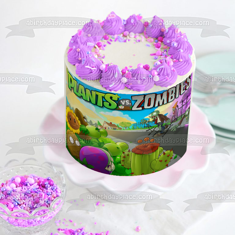 Planetas Vs Zombies Girasol Cactus Lanzaguisantes Nuez de pared y Chomper Adorno comestible para tarta Imagen ABPID05060