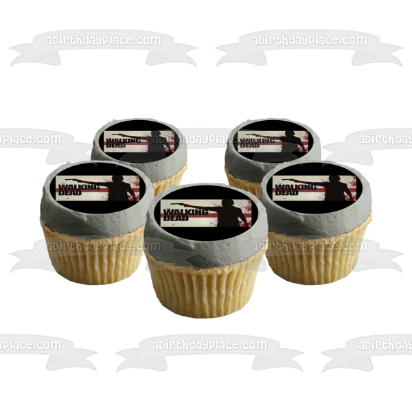 The Walking Dead Logo Rick Pointing a Gun Edible Cake Topper Image ABPID05247