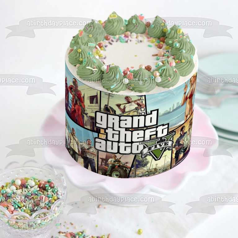 Grand Theft Auto 5 Franklin Trevor and Michael Edible Cake Topper Image ABPID05330