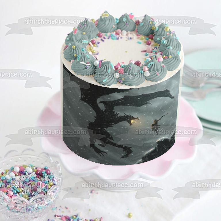 The Elder Scrolls Skyrim Dragon Alduin the World Eater Edible Cake Topper Image ABPID05367