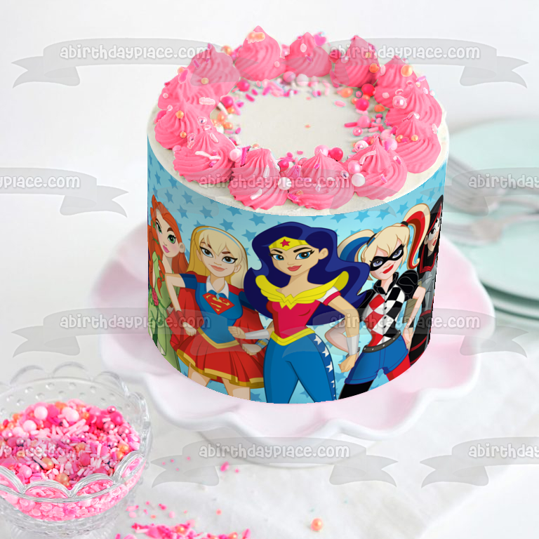 Superhero Girls Harley Quinn Wonder Woman Bat Woman Edible Cake Topper Image ABPID05411