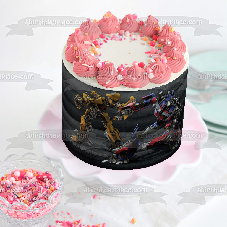 Imagen de decoración comestible para tarta de Transformers Bumblebee y Optimus Prime ABPID05486