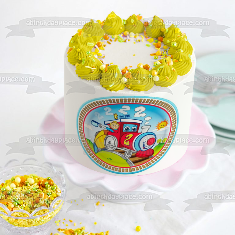 Feliz segundo cumpleaños conductor de tren adorno comestible para tarta imagen ABPID05716