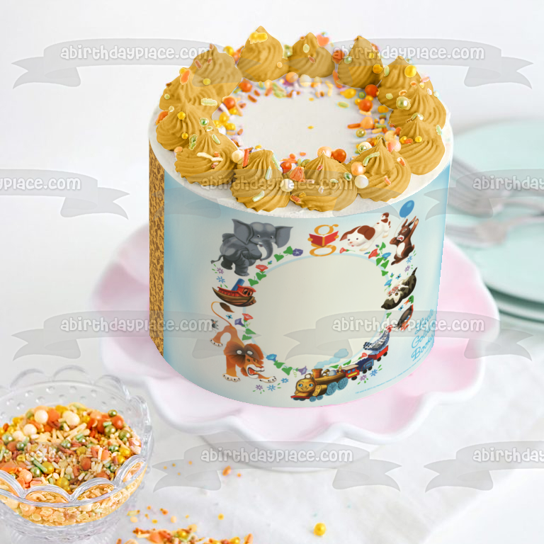 Little Golden Books Circle Frame the Poky Little Puppy and the Saggy Baggy Elephant Edible Cake Topper Image Frame ABPID05670