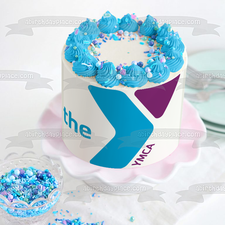 The Ymca Logo Purple Blue Edible Cake Topper Image ABPID05832