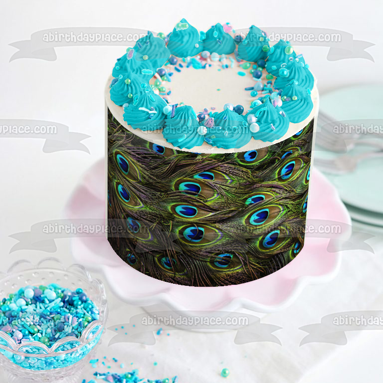 Peacock Feather Pattern Edible Cake Topper Image ABPID05838