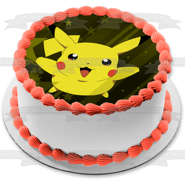 Pokemon Pikachu with a Green Star Background Edible Cake Topper Image ABPID05776