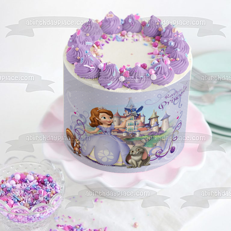 Decoración comestible para tarta con castillo de la Princesa Sofía y trébol, imagen ABPID05898