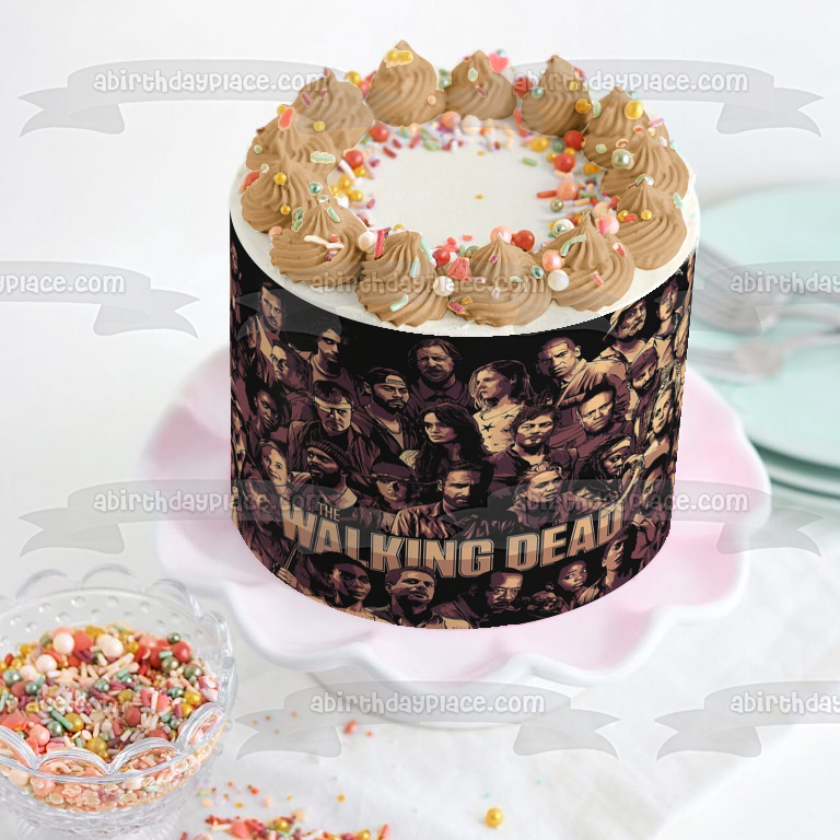 Imagen comestible para decoración de tarta con el logotipo de The Walking Dead, Rick Darryl, Carl y Andrea, ABPID06028