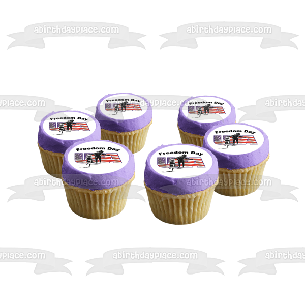 Imagen de decoración comestible para tarta con soldado de la bandera estadounidense del Día de la Libertad ABPID55213