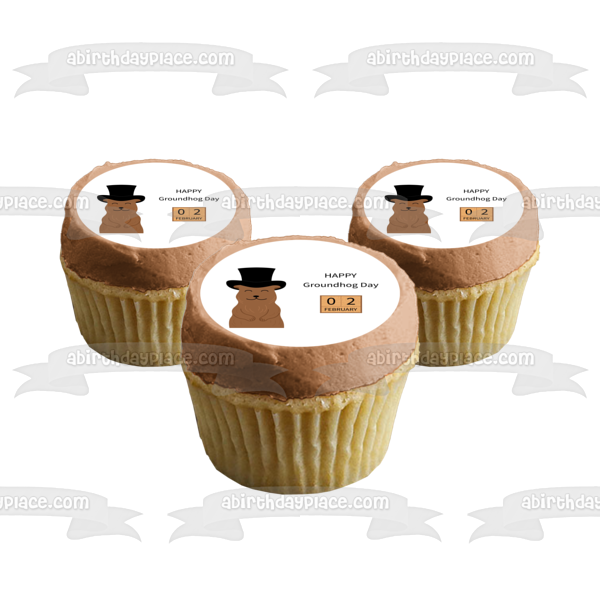 Feliz Día de la Marmota 2 de febrero Imagen comestible para decoración de tarta ABPID55217