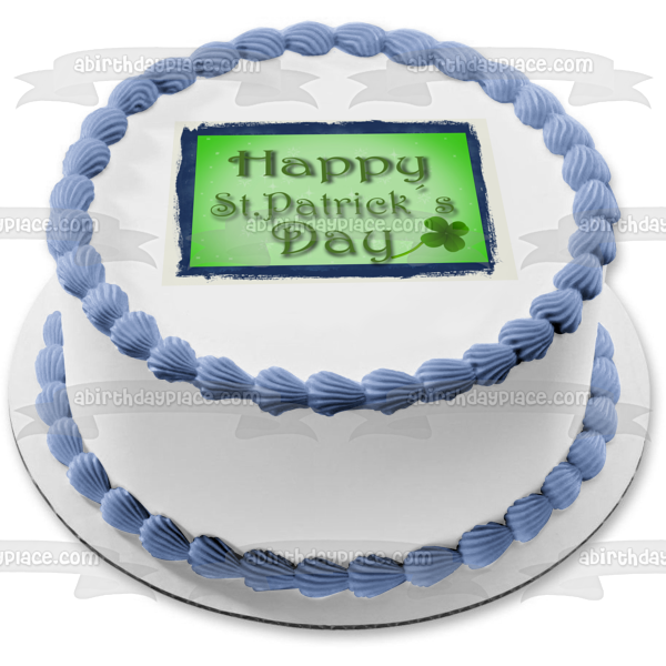 Happy St. Patrick's Day 4 Leaf Clover Edible Cake Topper Image ABPID55256