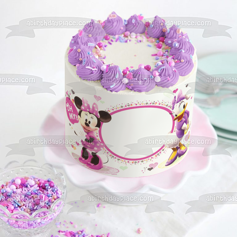 Minnie Mouse Daisy Duck and Hearts Edible Cake Topper Image Frame ABPID05930