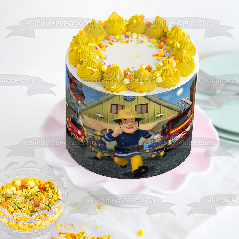 Imagen comestible para tarta con diseño del bombero Sam, oficial de la estación de bomberos Steele y Arnold McKinley ABPID05931