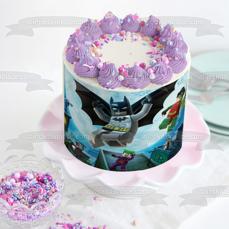 Adorno comestible para tarta LEGO Batman Robin Joker y Catwoman Imagen ABPID06124