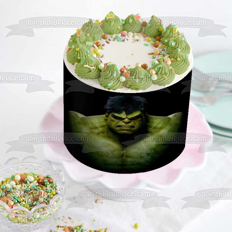The Incredible Hulk Angry with a Black Background Edible Cake Topper Image ABPID05997