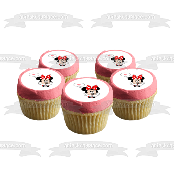 Adorno comestible para tarta con corazón rosa de Minnie Mouse, imagen ABPID06304