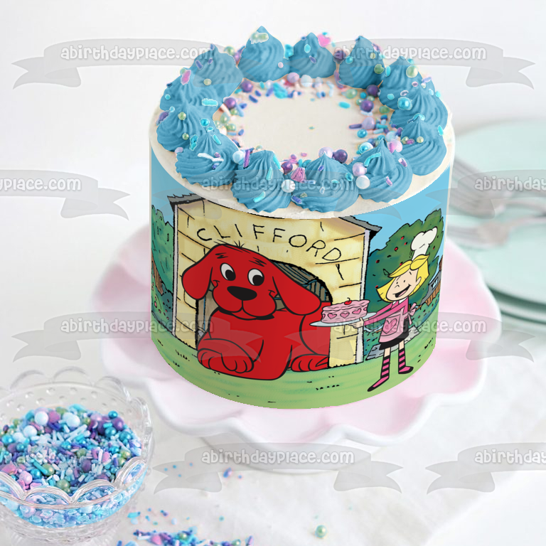 Clifford the Big Red Dog Emily with a Cake Edible Cake Topper Image ABPID06335