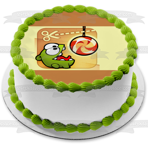 Corta la cuerda Om Nom y una piruleta como adorno comestible para pastel Imagen ABPID06341