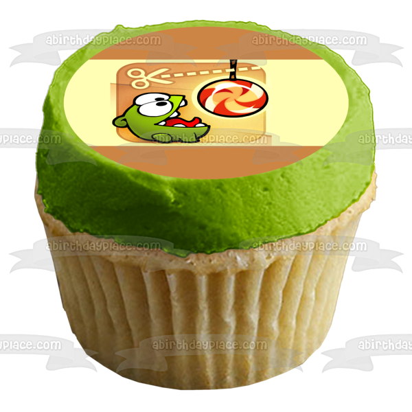 Corta la cuerda Om Nom y una piruleta como adorno comestible para pastel Imagen ABPID06341