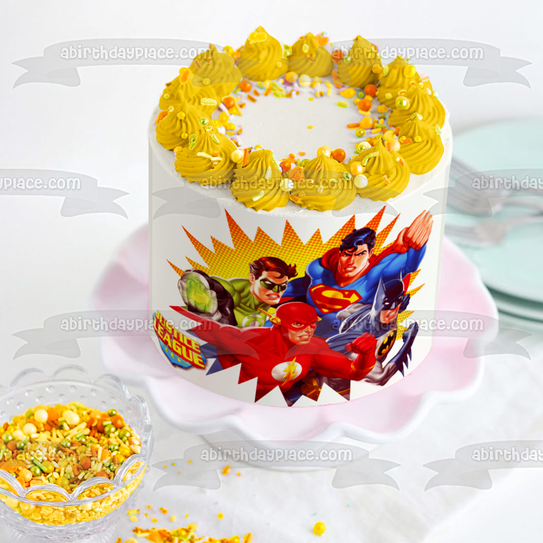 Imagen de decoración comestible para tarta de Superman de la Liga de la Justicia, Batman, Linterna Verde y Flash, ABPID06347