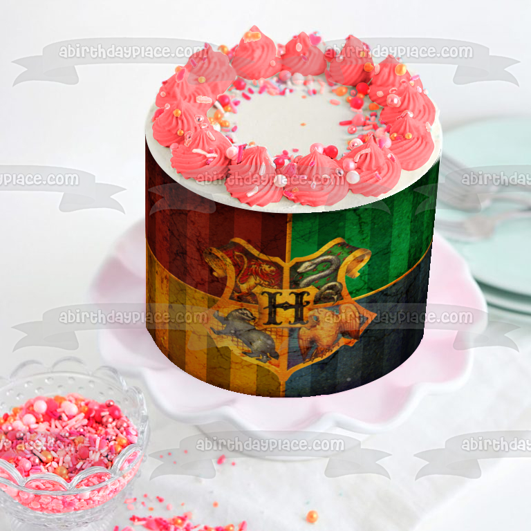 Harry Potter Hogwarts Crest Lion Snake Eagle and a Wolf Edible Cake Topper Image ABPID06396